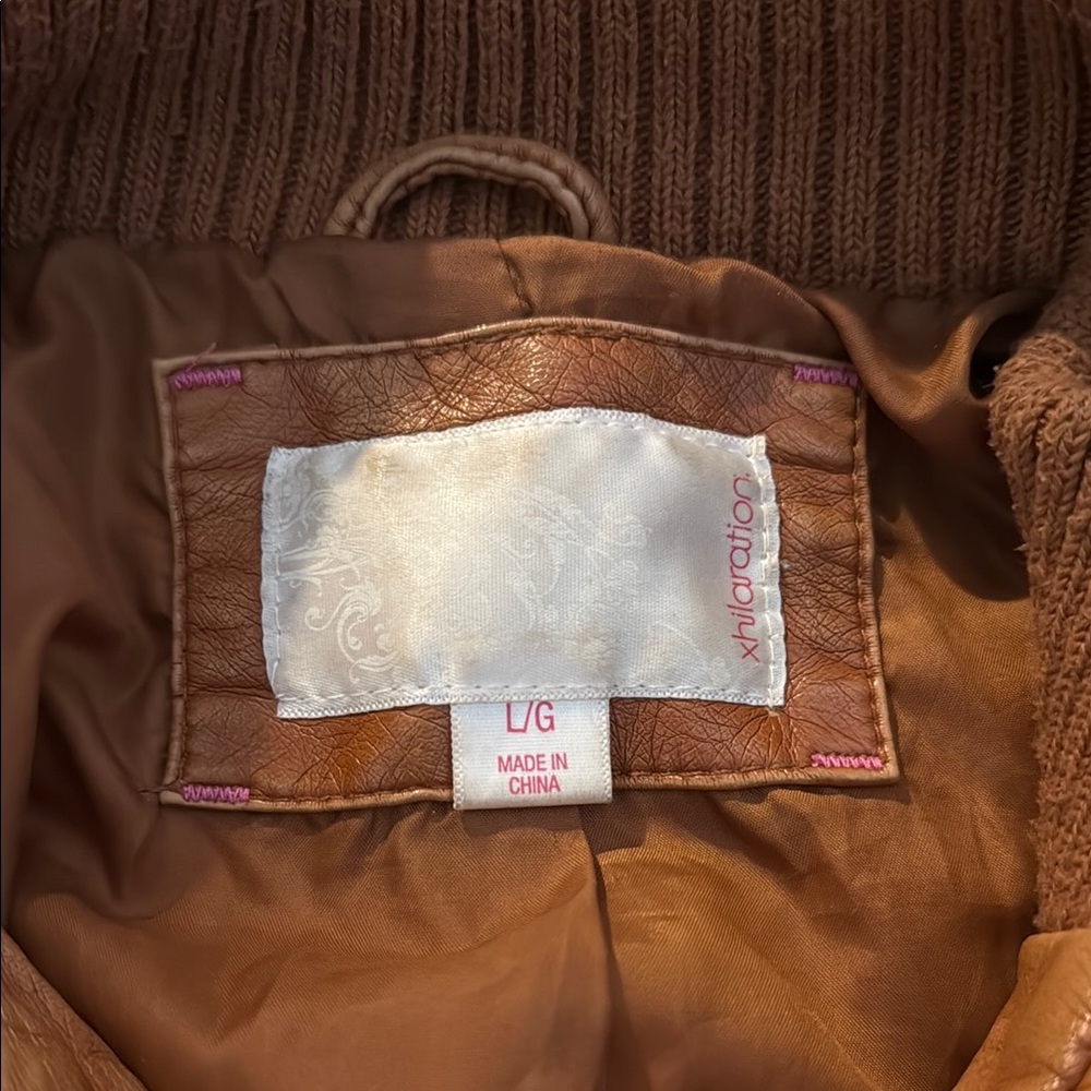 Women’s Brown Pleather Bomber Jacket - Picture 2 of 5